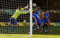 Soccer Football - FA Cup Third Round - Newport County AFC vs Leeds United - Rodney Parade, Newport, Britain - January 7, 2018 Leeds United's Andy Lonergan makes a save REUTERS/Rebecca Naden