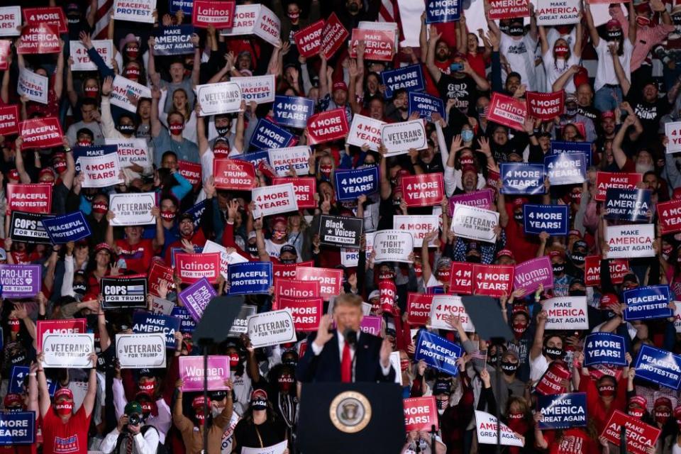 Donald Trump at a Maga campaign rally in Macon, Georgia, on 16 October.