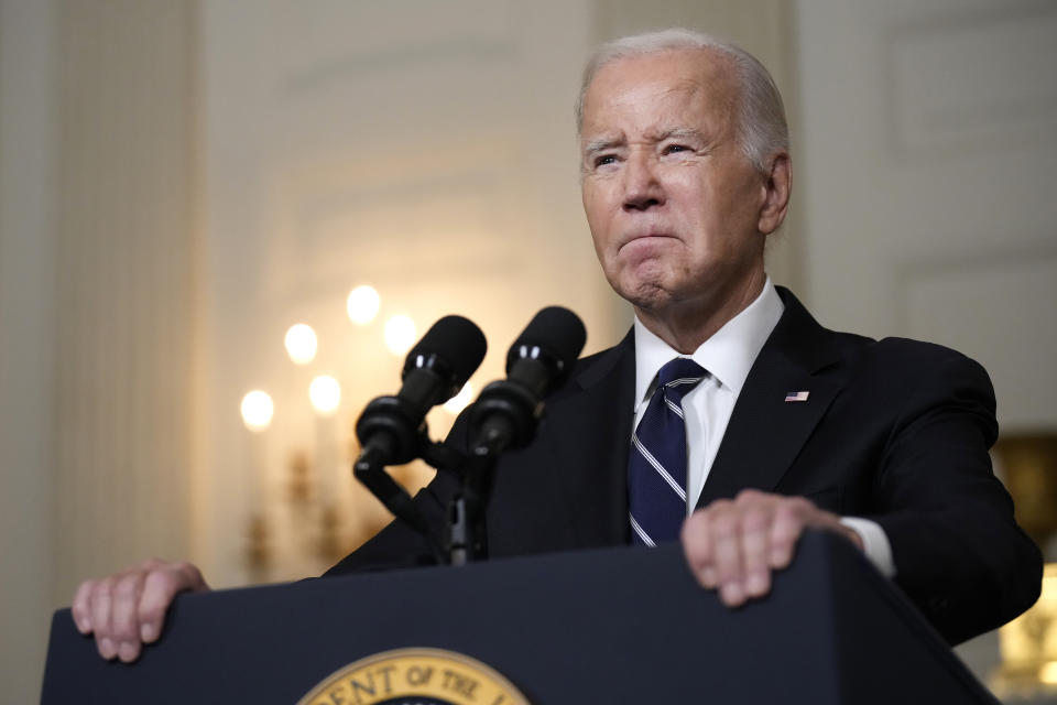 President Joe Biden delivers remarks on the Hamas attacks in Israel in the White House on Tuesday. 