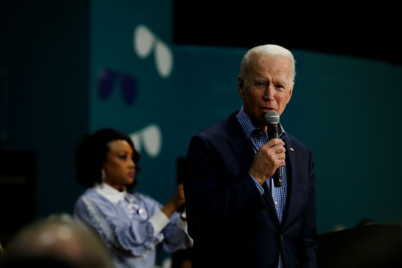 Democratic U.S. presidential candidate and former U.S. Vice President Joe Biden speaks during a campaign event at Coastal Carolina University in Conway