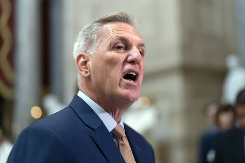 Speaker of the House Kevin McCarthy, R-Calif., talks to reporters at the Capitol in Washington, Monday, July 17, 2023. (AP Photo/J. Scott Applewhite)