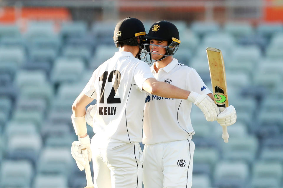 Teague Wyllie (pictured right) celebrates a century in the Sheffield Shield.