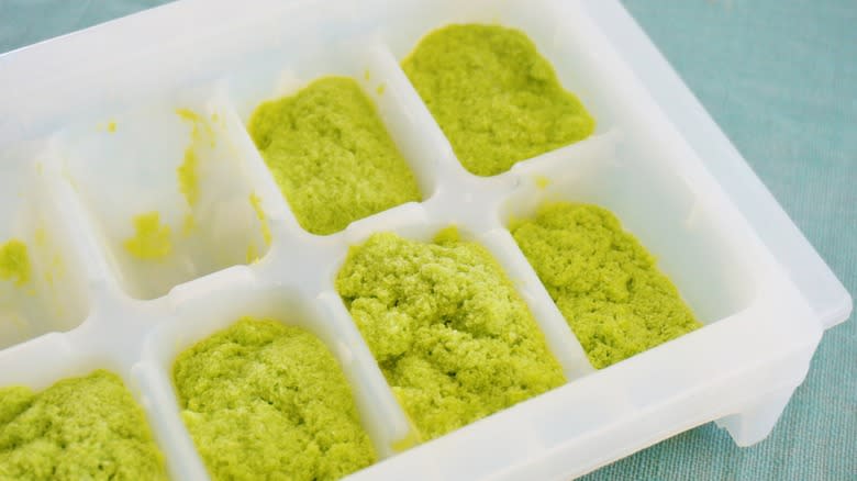 Pesto in ice cube tray