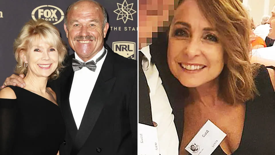 Wally Lewis and his ex-wife Jacqui are seen on the left, with his new partner Lynda Adams on the right.