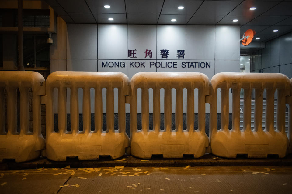 HONG KONG, CHINA - SEPTEMBER 07: Barriers stand around part of Mong Kok police station on September 7, 2019 in Hong Kong, China. Pro-democracy protesters have continued demonstrations across Hong Kong despite the withdrawal of a controversial extradition bill as demonstrators call for the city's Chief Executive Carrie Lam to immediately meet the rest of their demands, including an independent inquiry into police brutality, the retraction of the word 'riot' to describe the rallies, and the right for Hong Kong people to vote for their own leaders. (Photo by Carl Court/Getty Images)