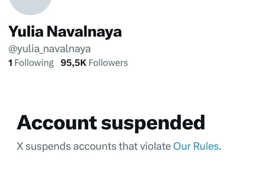 Twitter has suspended Yulia Navalny's account