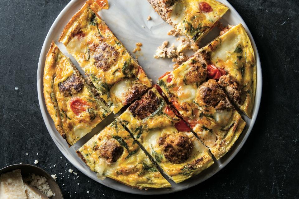 Meatball Frittata with Mozzarella and Tomatoes