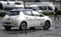 A modified Nissan Leaf, driverless car, is seen during its first demonstration on public roads in Europe, in London, Britain February 27, 2017. REUTERS/Peter Nicholls