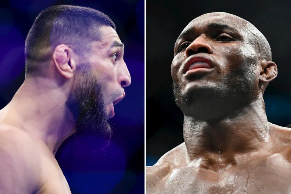 Khamzat Chimaev, left, and Kamaru Usman will clash in the co-main event of UFC 294 (Getty Images)