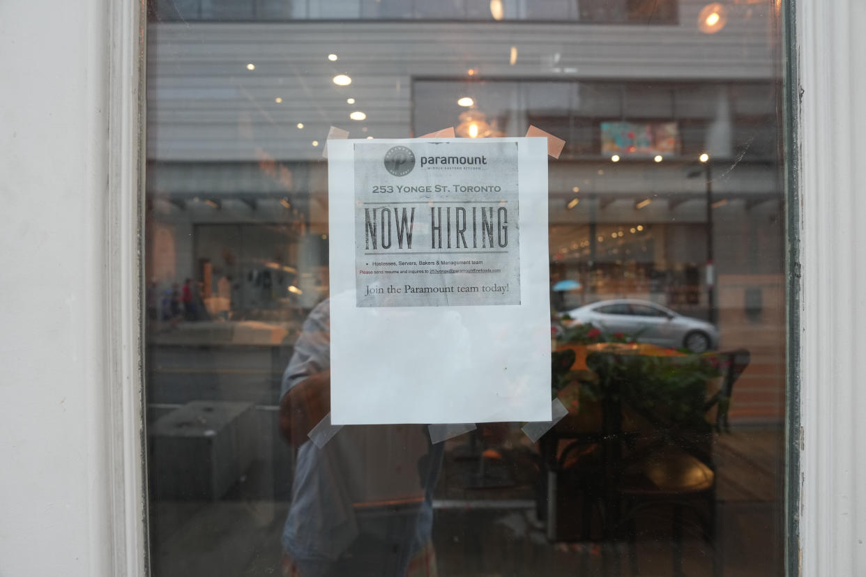 Toronto ON-August 30. File Images of window postings for Help Wanted signs at Toronto businesses. Any use file photos. (R.J. Johnston/Toronto Star)        (R.J. Johnston/Toronto Star via Getty Images)