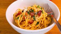 <p>Spaghetti carbonara is a traditional Roman pasta dish that uses ingredients <a href="https://www.thedailymeal.com/cook/12-essential-pantry-ingredients-slideshow?referrer=yahoo&category=beauty_food&include_utm=1&utm_medium=referral&utm_source=yahoo&utm_campaign=feed" rel="nofollow noopener" target="_blank" data-ylk="slk:typically on hand;elm:context_link;itc:0;sec:content-canvas" class="link ">typically on hand</a> like bacon and eggs. You can make it the traditional way or get creative by playing around with pasta shapes.</p> <p><a href="https://www.thedailymeal.com/recipes/simple-carbonara-recipe?referrer=yahoo&category=beauty_food&include_utm=1&utm_medium=referral&utm_source=yahoo&utm_campaign=feed" rel="nofollow noopener" target="_blank" data-ylk="slk:For the Spaghetti Carbonara recipe, click here.;elm:context_link;itc:0;sec:content-canvas" class="link ">For the Spaghetti Carbonara recipe, click here.</a></p>