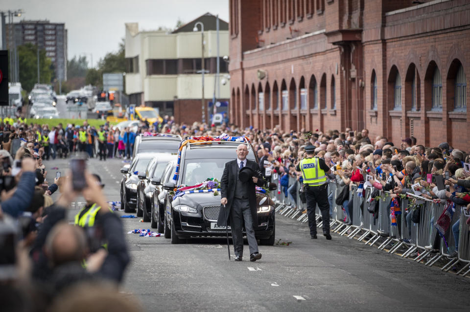 The Funeral procession passes Ibrox. (Photo by Jane Barlow/PA Images via Getty Images)