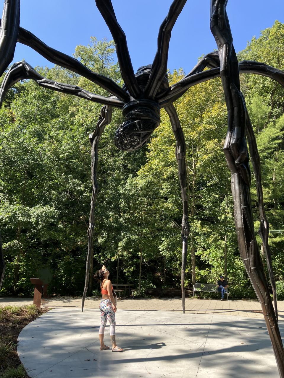“Maman,” a 30-foot-tall sculpture by Louise Bourgeois, represents the protective, maternal instincts of spiders. The bronze, stainless steel and marble sculpture guards an entrance to the Crystal Bridges Museum of American Art in Bentonville, Ark.