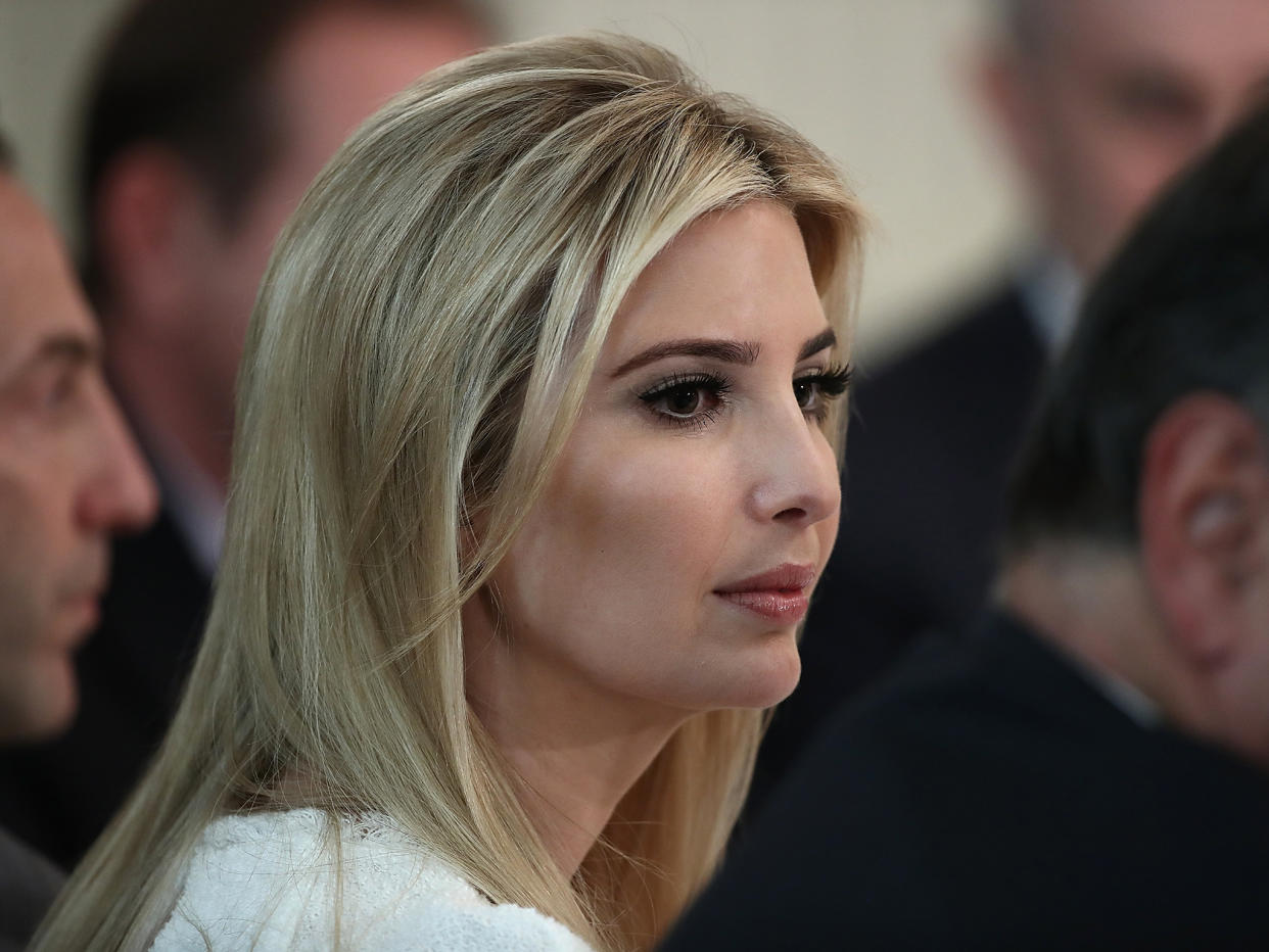 President Donald Trump's daughter, Ivanka Trump, participates in a listening session with manufacturing CEOs in the State Dining Room of the White House: Getty Images