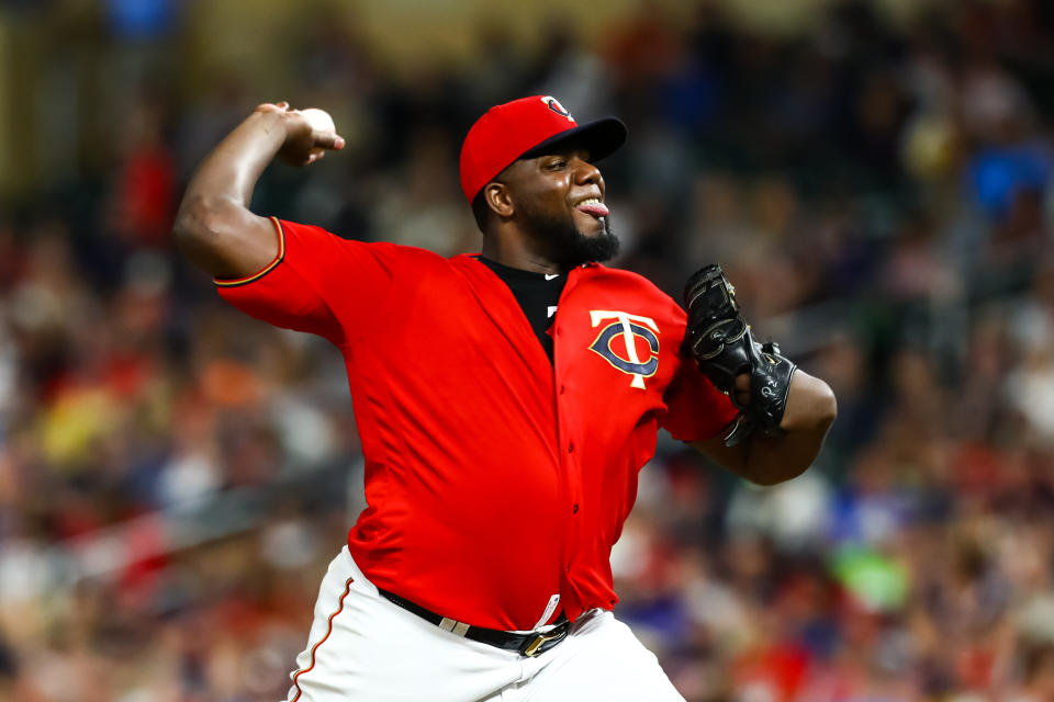 Sep 6, 2019; Minneapolis, MN, USA; Minnesota Twins starting pitcher Michael Pineda (35) delivers a pitch against the Cleveland Indians in the fifth inning at Target Field. Mandatory Credit: David Berding-USA TODAY Sports