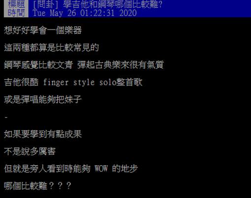 原PO認為鋼琴比較氣質、吉他比較酷。（圖／翻攝自PTT）