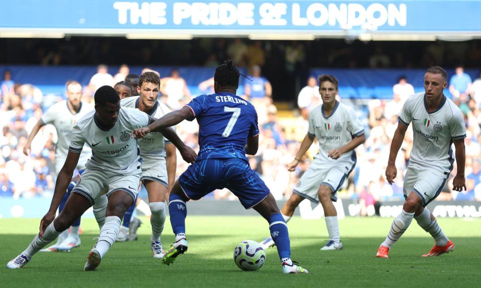 <span>Raheem Sterling in action against Internazionale during a pre-season friendly – the forward is believed to be keen to leave Stamford Bridge.</span><span>Photograph: Chris Lee/Chelsea FC/Getty Images</span>