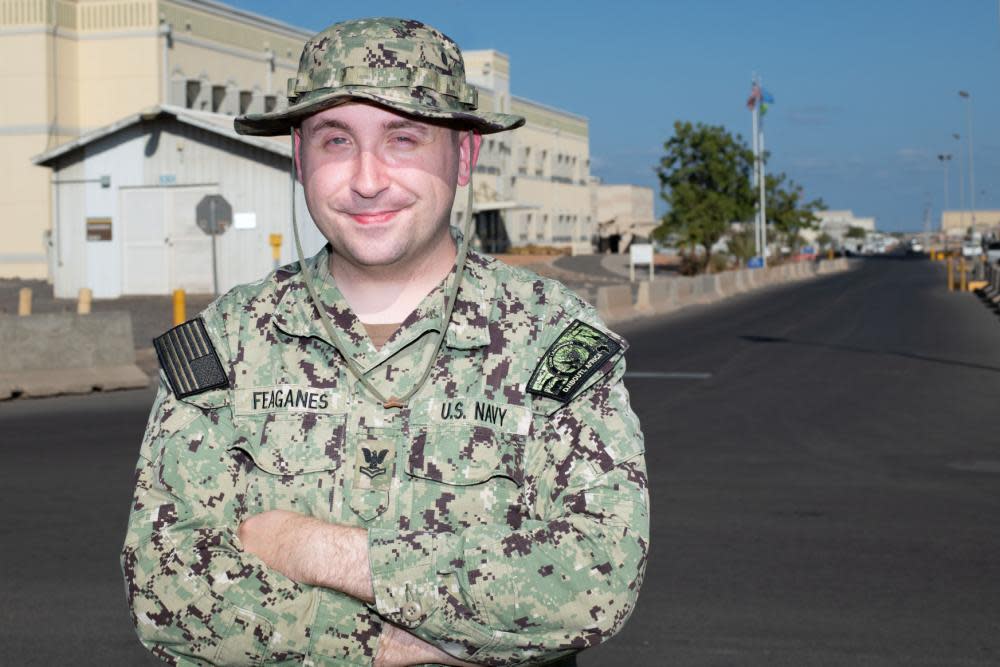 U.S. Navy Yeoman 2nd Class John Feaganes, a Navy Reservist from Monroe, is the executive assistant at Camp Lemonnier, Djibouti on the northeast coast of Africa.