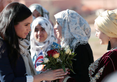 Britain's Meghan, Duchess of Sussex, visits a boarding house for girls run by the Moroccan NGO "Education for All" in Asni, Morocco, February 24, 2019. REUTERS/Youssef Boudlal