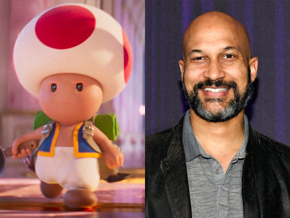 On the left: Toad in "The Super Mario Bros. Movie." On the right: Keegan-Michael Key in March 2023.