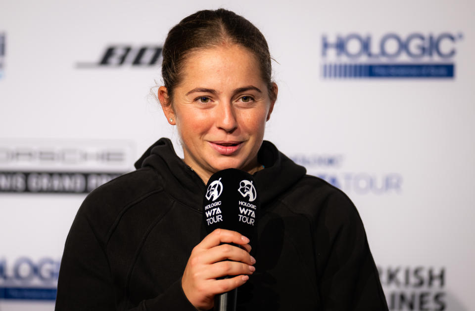 Jelena Ostapenko speaking at the Stuttgart Open.