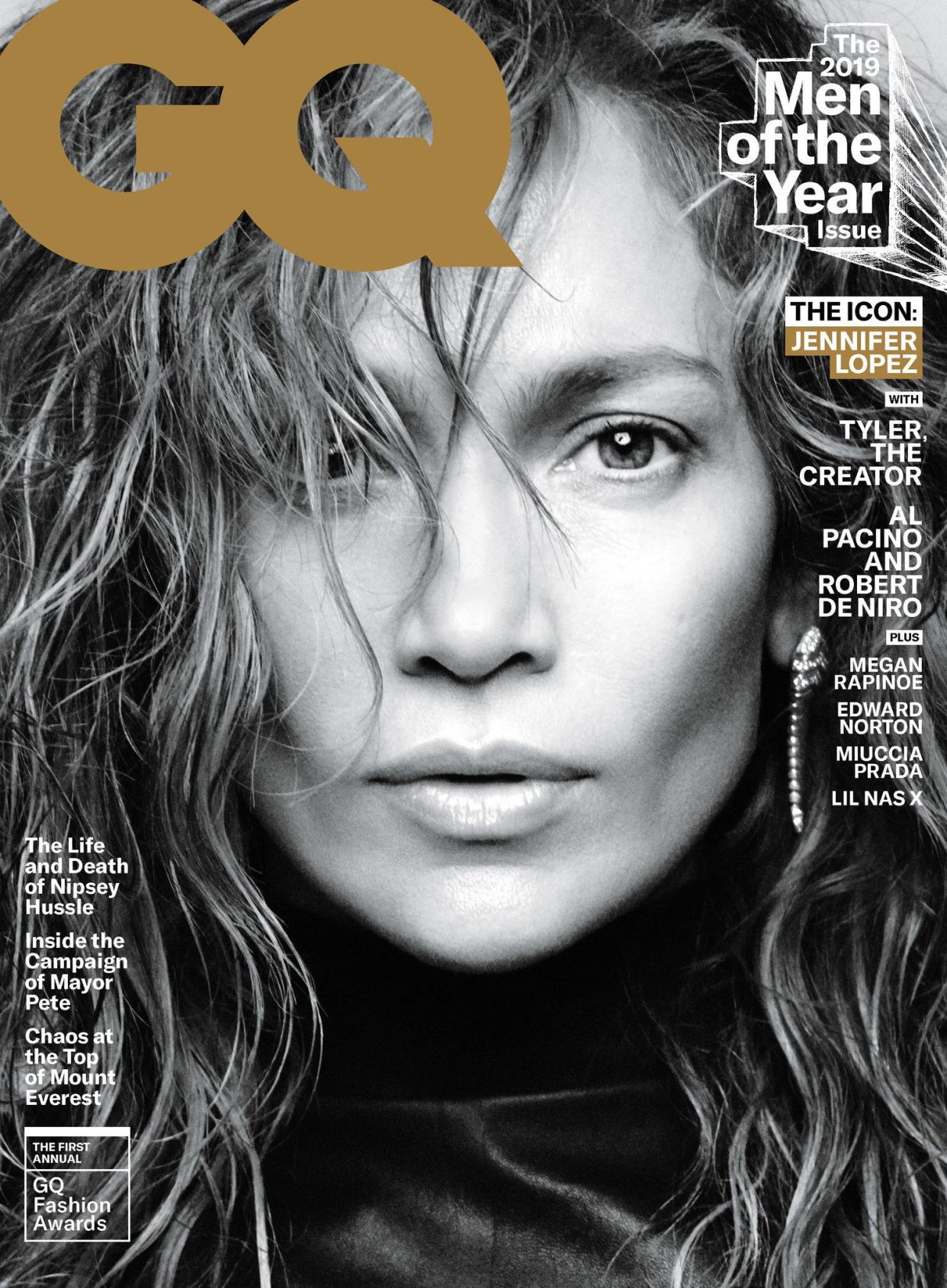Jennifer Lopez poses for a steamy shoot as one of the four honorees for GQ magazine's 24th annual Men of the Year issue. Lopez, 50, had an outstanding year as "a movie icon, global pop icon and internet-melting fashion icon." Lopez talks about her fiance Alex Rodriguez, headlining the 2020 Super Bowl with Shakira and turning 50 earlier this year.