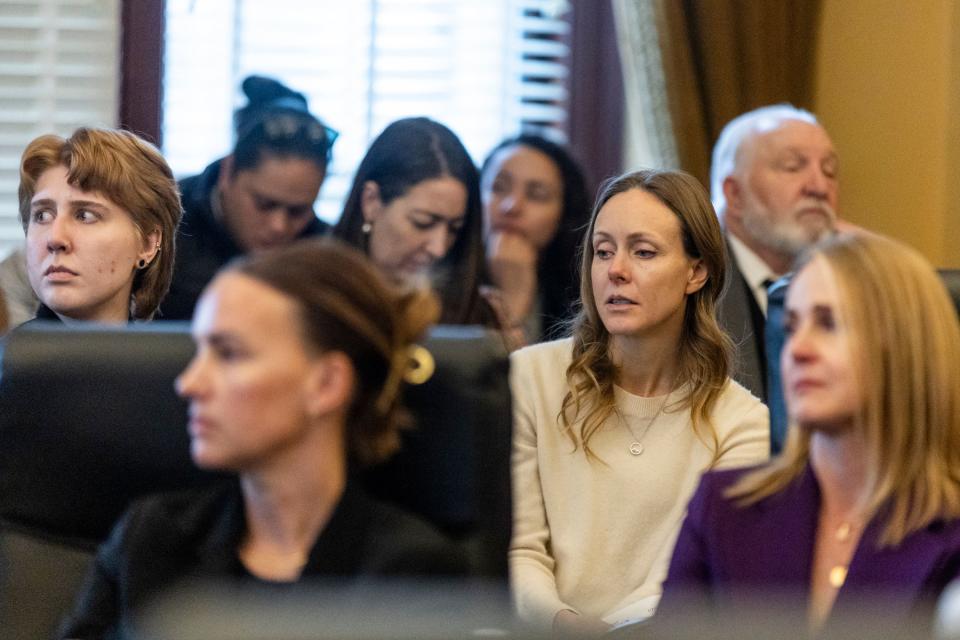 Attendees of the Utah Domestic Violence Coalition Advocacy Day listen to Leah Moses at the Capitol in Salt Lake City on Monday, Feb. 5, 2024. | Marielle Scott, Deseret News