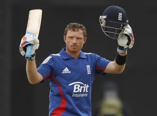 England's Ian Bell celebrates reaching a hundred during the first one-day international between England and West Indies at the Ageas Bowl in Southampton. England beat the West Indies by 114 runs under the Duckworth/Lewis method to win the first one-day international