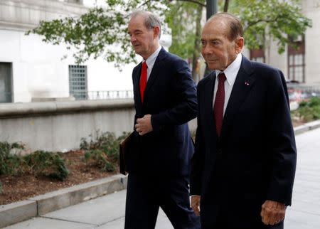 Maurice "Hank" Greenberg, former chairman of American International Group Inc., (AIG) arrives with lawyer David Boies (L) at the New York State Supreme Courthouse in Manhattan, New York City, U.S., September 29, 2016. REUTERS/Brendan McDermid