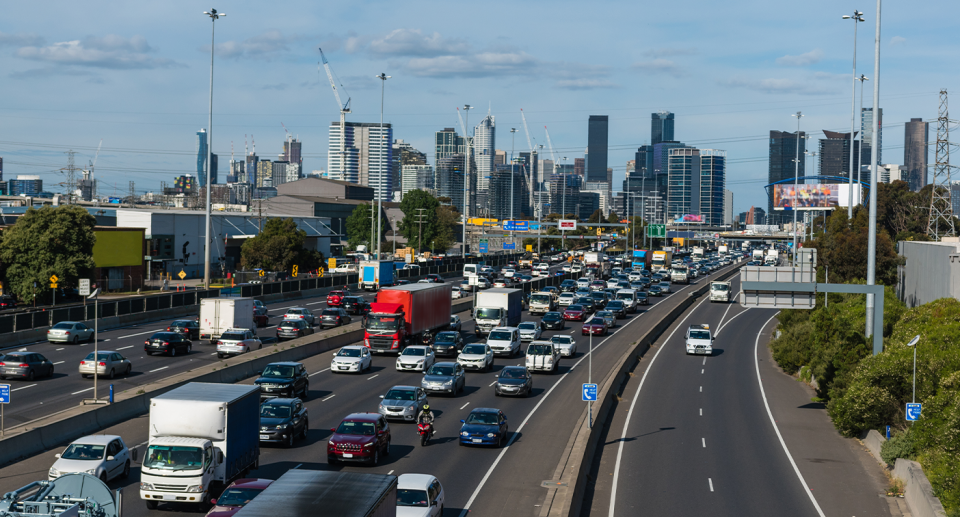 Picture shows traffic in Melbourne.