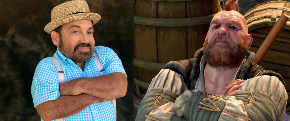 Composite of Danny Woodburn promo image and screenshot of Zoltan Chivay from The Witcher 3