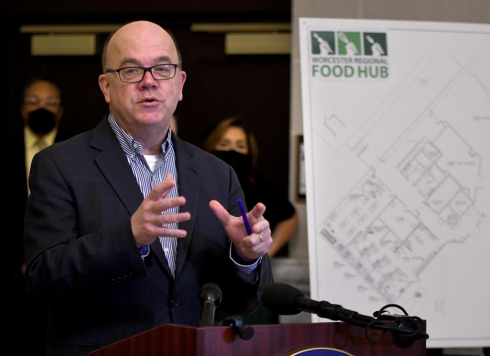 Congressman James P. McGovern talks about the new Worcester Regional Food Hub to be housed at Union Station April 14, 2022.