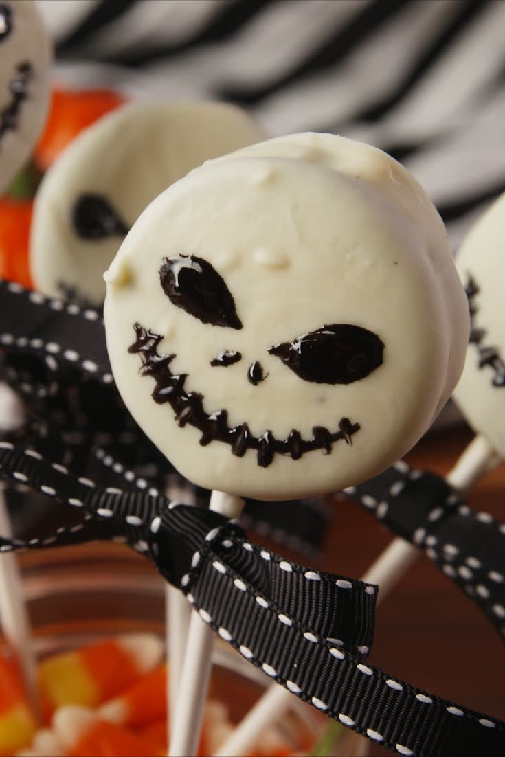 <p>A scary good treat.</p><p>Get the recipe from <a href="https://www.delish.com/cooking/recipe-ideas/recipes/a55618/jack-skellington-oreo-pops-recipe/" rel="nofollow noopener" target="_blank" data-ylk="slk:Delish;elm:context_link;itc:0;sec:content-canvas" class="link ">Delish</a>. </p>