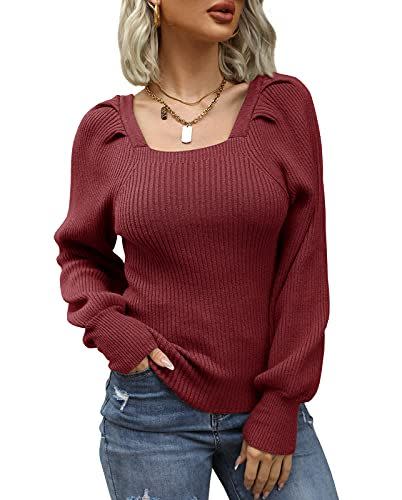 38) Square Neck Lantern Sleeve Sweater