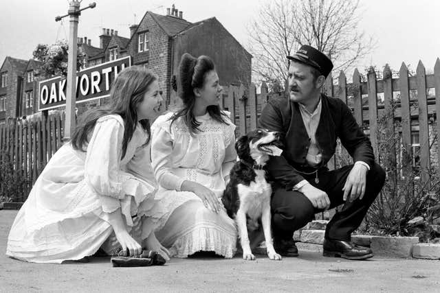 During the filming of The Railway Children with actresses, Sally Thomsett (left) and Jenny Agutter in 1970