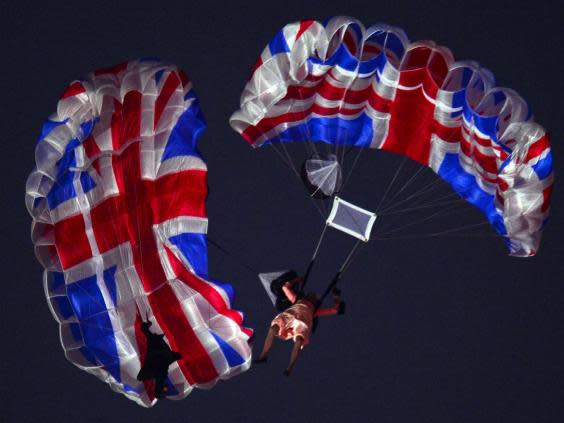 The Queen and James Bond parachute into the Olympic stadium. No, really... (Getty)