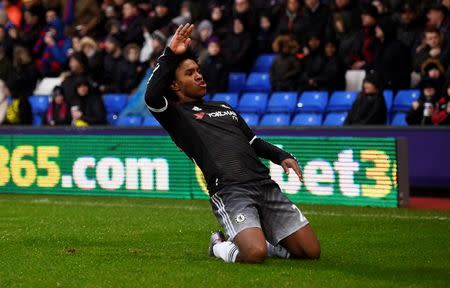 Football Soccer - Crystal Palace v Chelsea - Barclays Premier League - Selhurst Park - 3/1/16 Willian celebrates after scoring the second goal for Chelsea Reuters / Dylan Martinez Livepic