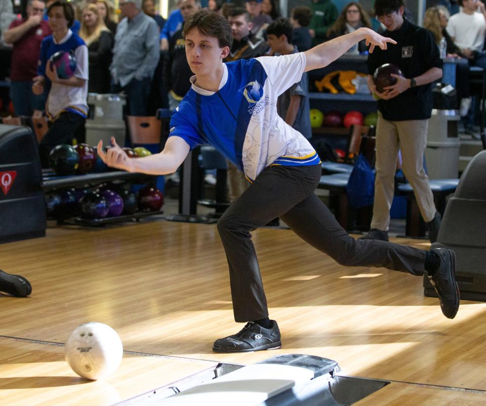 Matt Jinks of Donovan Catholic. Shore Conference Tournament bowling at Ocean Lanes.   
Lakewood, NJ
Tuesday, February 6, 2024