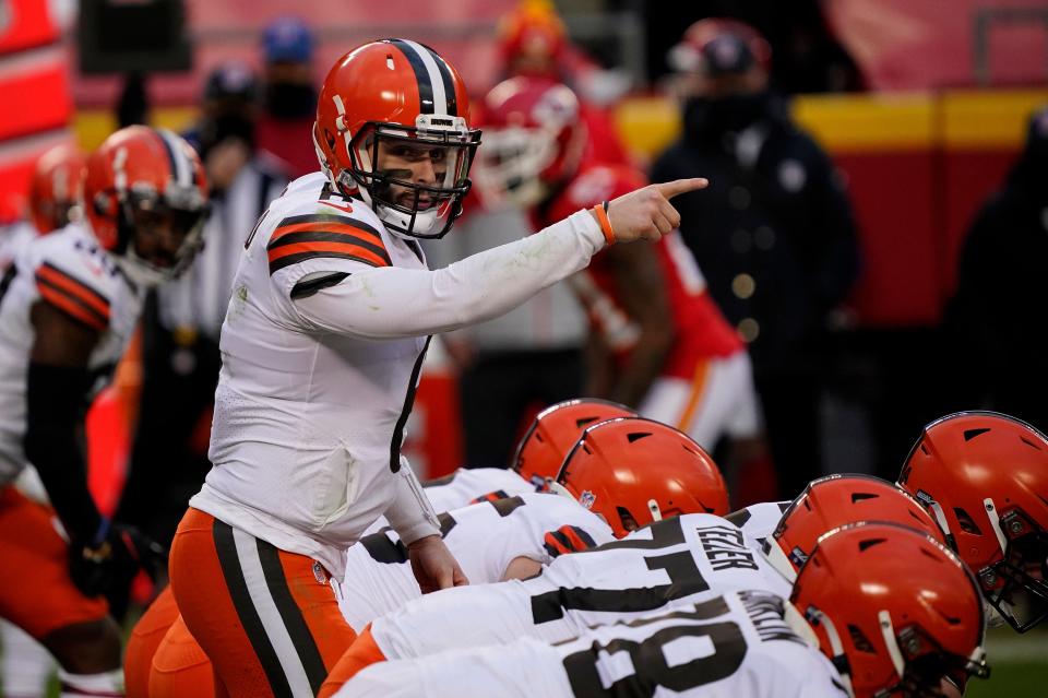 QB Baker Mayfield went 6-8 with the Browns in 2021 despite playing through myriad injuries.