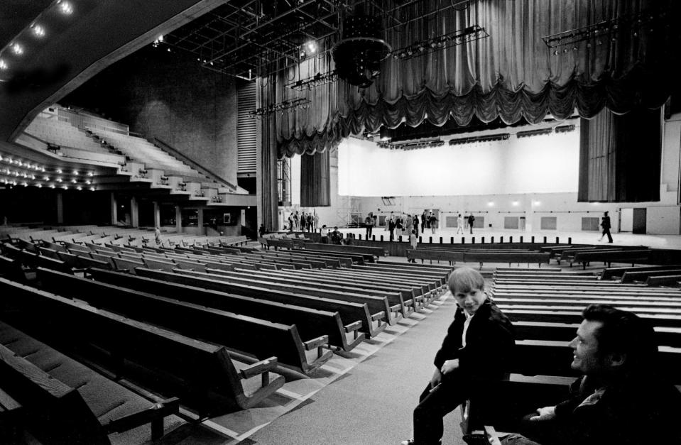 Grand Ole Opry performers, family members and guests check out the new 4,400-seat Opry House on March 12, 1974. It will greet President Richard Nixon for the grand opening March 16.