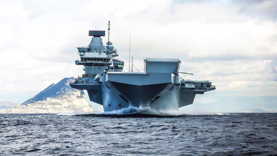 HMS Queen Elizabeth leaves the port of Gibraltar