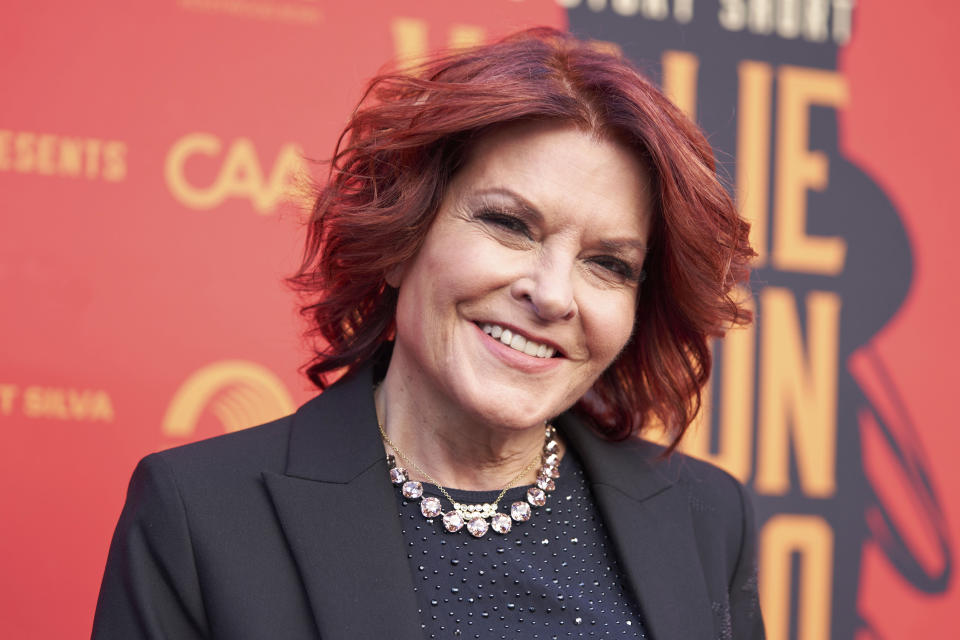 Rosanne Cash arrives at Willie Nelson 90, celebrating the singer's 90th birthday, on Saturday, April 29, 2023, at the Hollywood Bowl in Los Angeles. (Photo by Allison Dinner/Invision/AP)