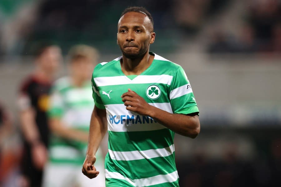 FUERTH, GERMANY – APRIL 14: Julian Green of Greuther Furth celebrates scoring his teams first goal of the game during the Second Bundesliga match between SpVgg Greuther Fürth and SSV Jahn Regensburg at Sportpark Ronhof on April 14, 2023 in Fuerth, Germany. (Photo by Adam Pretty/Getty Images)