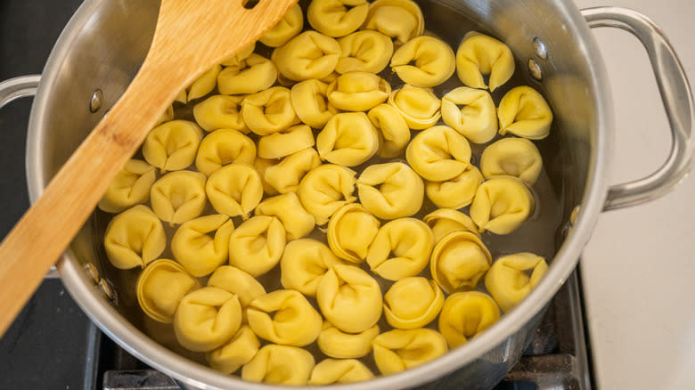 cooking tortellini in boiling water