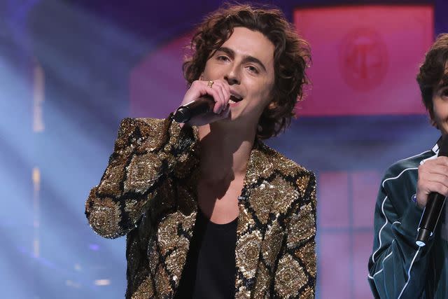 <p>Will Heath/NBC via Getty</p> Timothée Chalamet hosts 'SNL'