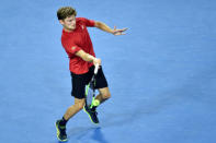 Belgium Tennis - Belgium v Italy - Davis Cup Quarterfinals World Group - Spiroudome, Charleroi, Belgium - 9/4/17. Belgium's David Goffin in action during his singles match against Italy's Paolo Lorenzi. REUTERS/Eric Vidal