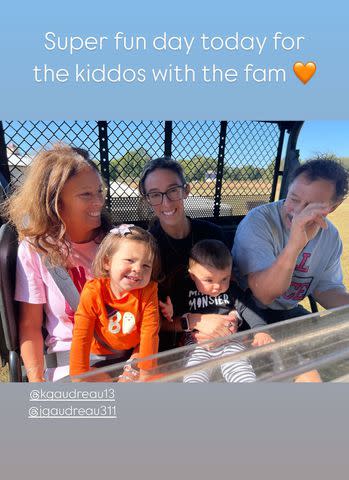 <p>Meredith Gaudreau/Instagram </p> Meredith Gaudreau shares a photo of her day with her kids and late husband Johnny Gaudreau's family on Oct. 5