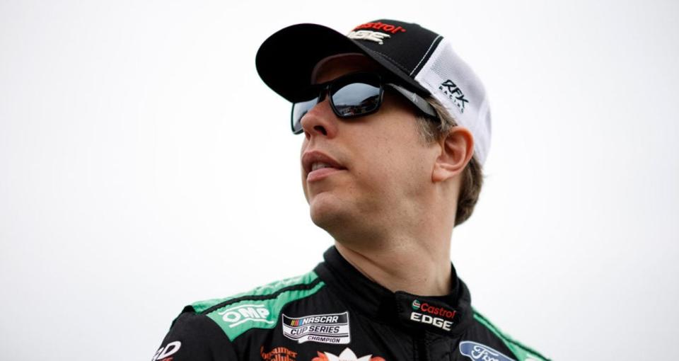 TALLADEGA, ALABAMA - APRIL 20: Brad Keselowski, driver of the #6 Castrol Edge Ford, looks on during qualifying for the NASCAR Cup Series GEICO 500 at Talladega Superspeedway on April 20, 2024 in Talladega, Alabama. (Photo by Sean Gardner/Getty Images)