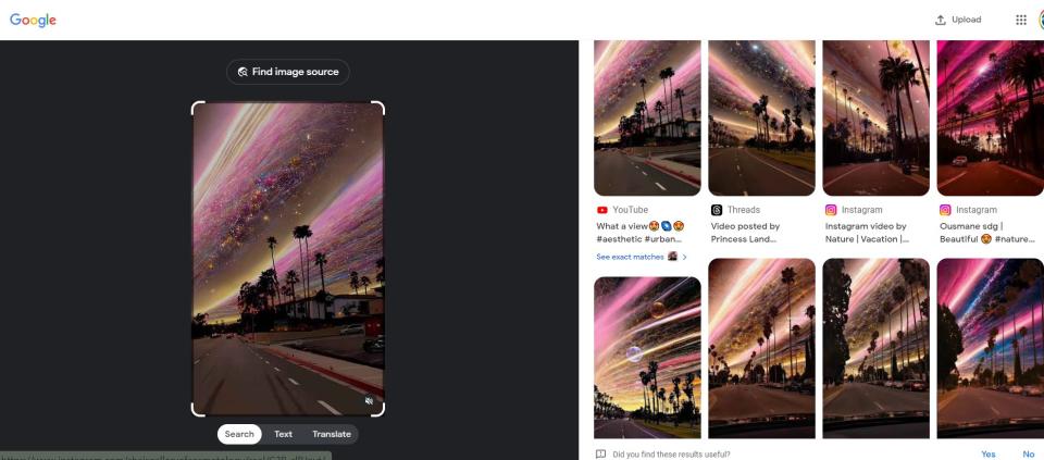 <span>Google reverse image search of the original video show the same galaxy sky effect used in multiple videos</span>