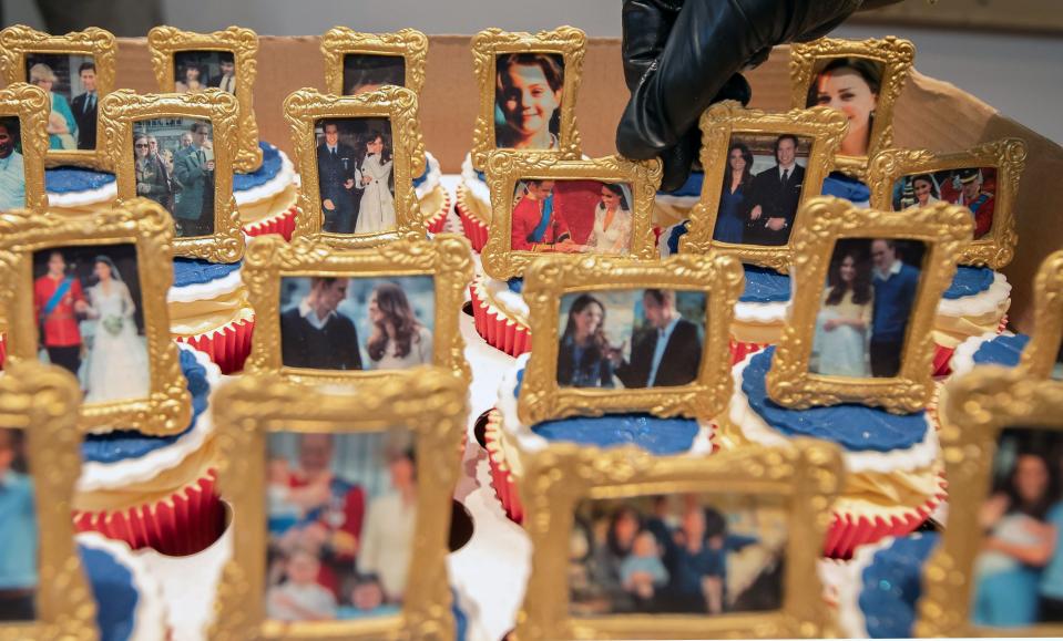 Cakes, decorated with picture frames featuring images of Britain's Prince William, Duke of Cambridge and Britain's Catherine, Duchess of Cambridge are picture during their visit to the Khidmat Centre in Bradford on January 15, 2020, where they to learned about the activities and workshops offered by the centre. (Photo by Charlotte Graham / POOL / AFP) (Photo by CHARLOTTE GRAHAM/POOL/AFP via Getty Images)